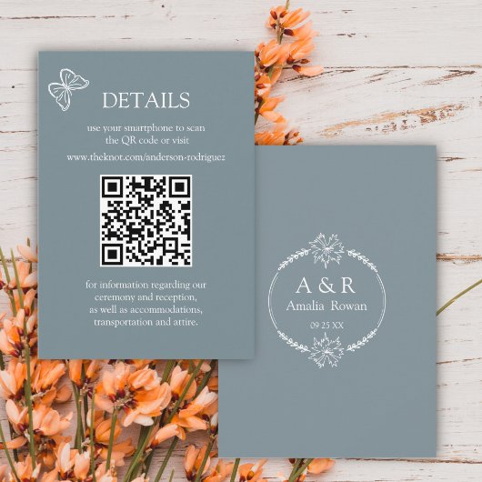 Meadow Flowers Blue Grey Scan QR Details kaart