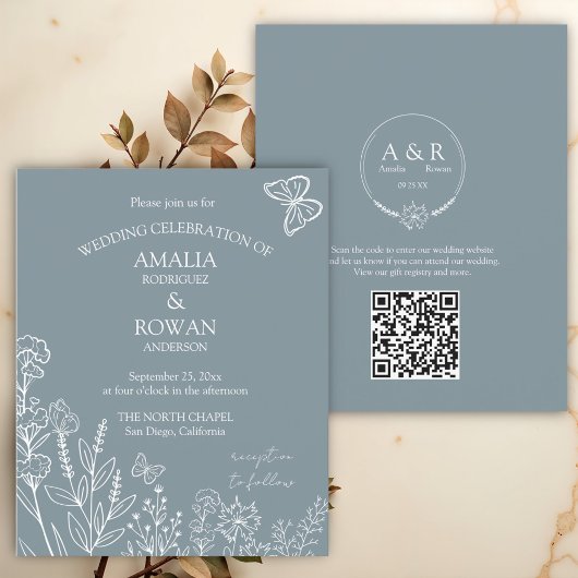 Meadow Flowers Blue Grey Wedding Budget Uitnodigen