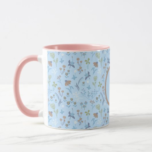 Meadow Flowers Blue Monogramed Mok (Links)