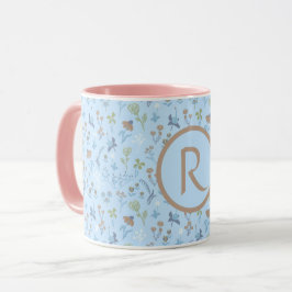 Meadow Flowers Blue Monogramed Mok