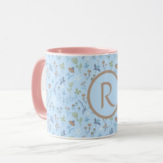 Meadow Flowers Blue Monogramed Mok (Voorkant links)