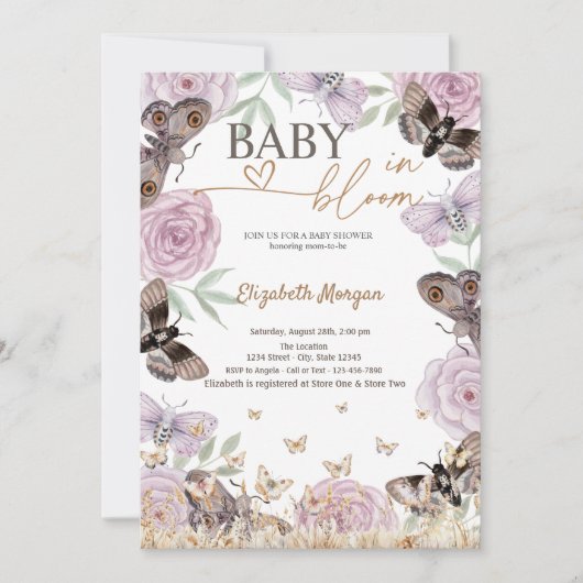 Meadow Flowers Butterflies Baby in Bloom Kaart (Voorkant)