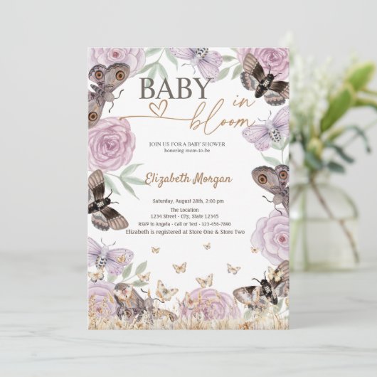 Meadow Flowers Butterflies Baby in Bloom Kaart (Staand voorkant)