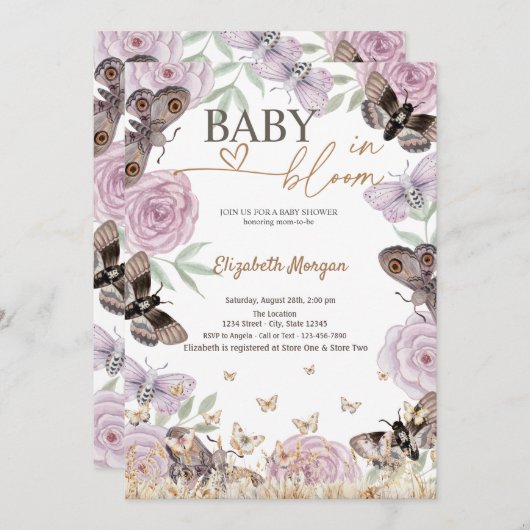 Meadow Flowers Butterflies Baby in Bloom Kaart (Voorkant / Achterkant)