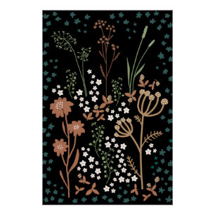 Meadow Flowers Donkere achtergrond Perfect Poster