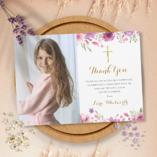 Meadow Flowers Floral First Heilige Communfoto Bedankkaart