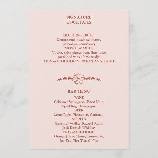 Meadow Flowers Misty Roos Wedding Menu (Achterkant)