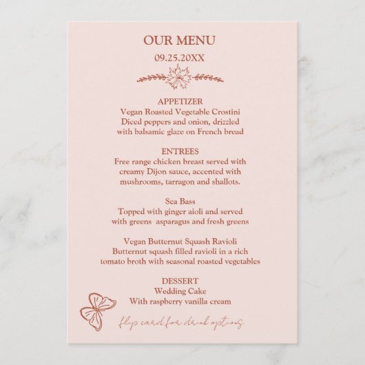 Meadow Flowers Misty Roos Wedding Menu (Voorkant)