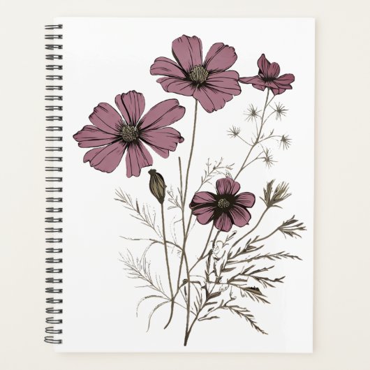  Meadow Flowers Pattern Roze Wit Dagboek Planner (Voorkant)