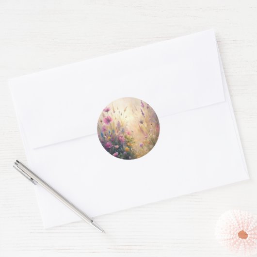 Meadow Flowers Ronde Sticker (Envelop)