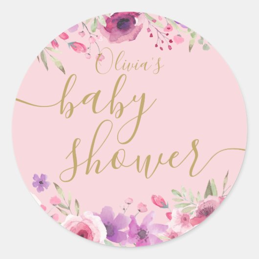 Meadow Flowers Roze Baby shower Ronde Sticker (Voorkant)