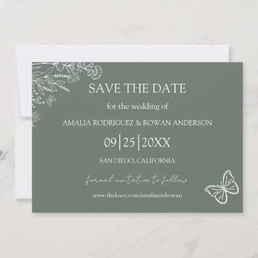 Meadow Flowers Sirocco Green Bewaar de datum Save The Date (Voorkant)