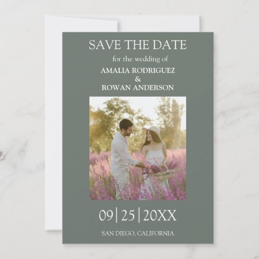 Meadow Flowers Sirocco Green Foto Sla de datum op Save The Date (Voorkant)