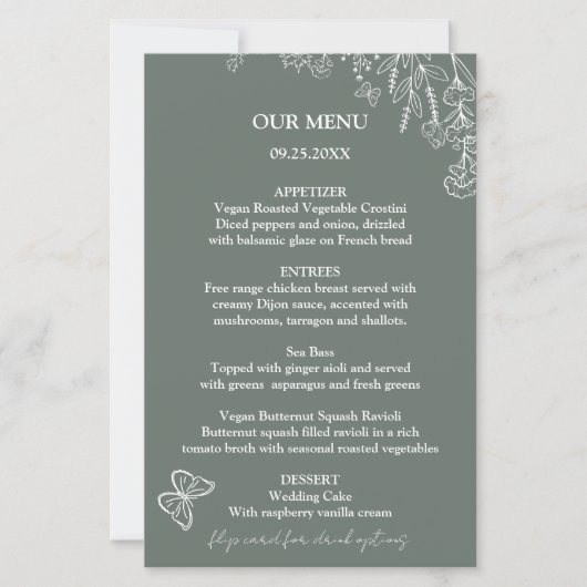 Meadow Flowers Sirocco Green Wedding Budget Menu (Voorkant)