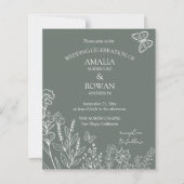 Meadow Flowers Sirocco Green Wedding Budget Uitnod (Voorkant)