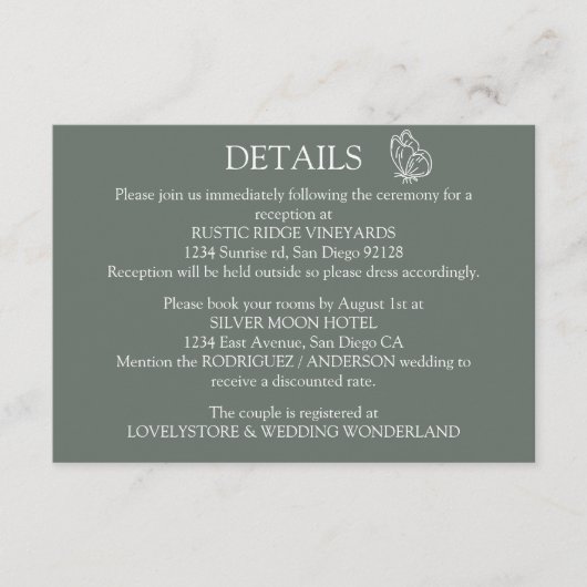 Meadow Flowers Sirocco Green Wedding Details Informatiekaartje (Voorkant)