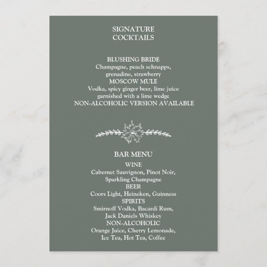 Meadow Flowers Sirocco Green Wedding Menu (Achterkant)