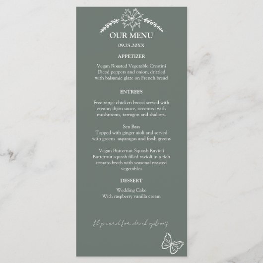 Meadow Flowers Sirocco Green Wedding Menu (Voorkant)