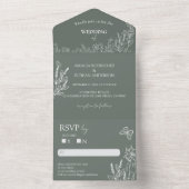 Meadow Flowers Sirocco Green Wedding RSVP All In One Uitnodiging (Binnen)