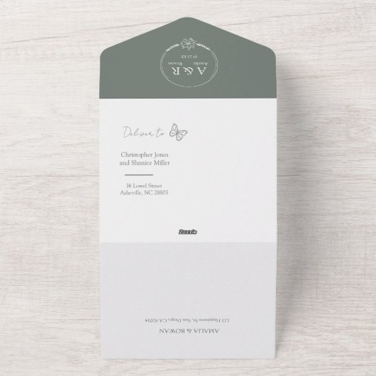 Meadow Flowers Sirocco Green Wedding RSVP All In One Uitnodiging (Buitenkant)