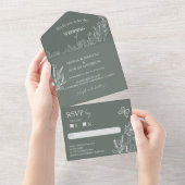 Meadow Flowers Sirocco Green Wedding RSVP All In One Uitnodiging (Afscheurbaar)