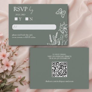 Meadow Flowers Sirocco Green Wedding RSVP Informatiekaartje