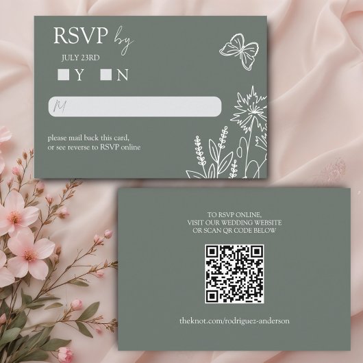 Meadow Flowers Sirocco Green Wedding RSVP Informatiekaartje