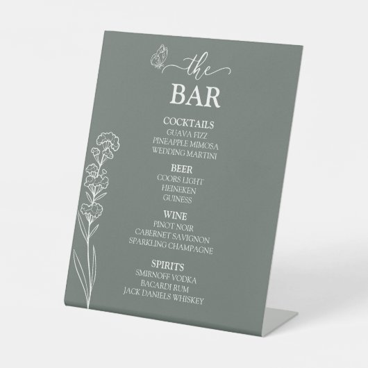 Meadow Flowers "The Bar" bruiloft Reclamebord Met Voetstuk (Voorkant)
