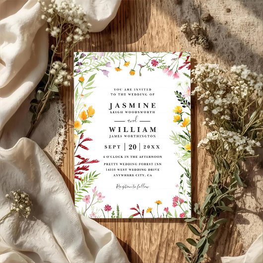 Meadow Flowers Wildflowers Rustic QR Code Wedding Kaart