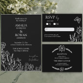 Meadow Flowers Zwart-wit bruiloft Kaart