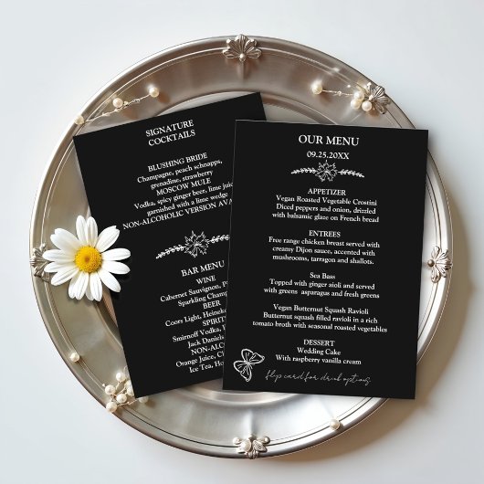 Meadow Flowers Zwart-wit huwelijksmenu Menu