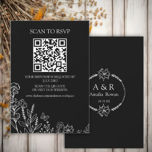 Meadow Flowers Zwart-wit Scan QR RSVP kaart
