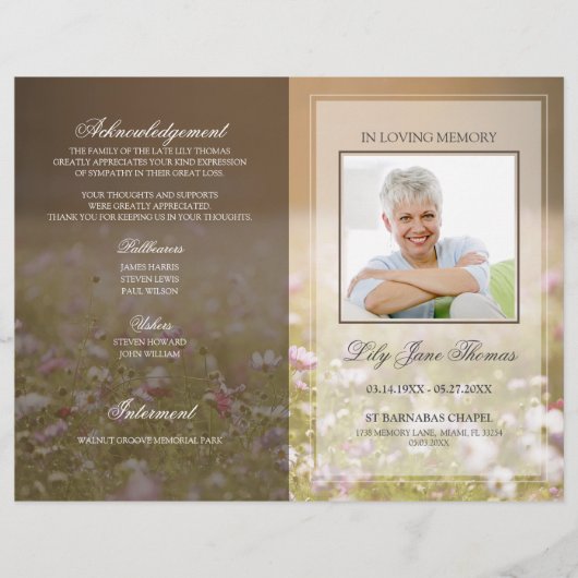 Meadow Funeral Programme | In het liefdevol geheug Flyer (Voorkant)