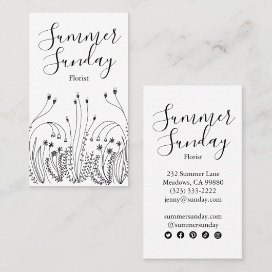 Meadow Garden line Art Florist Landscaper Icons Visitekaartje (Voorkant / Achterkant)