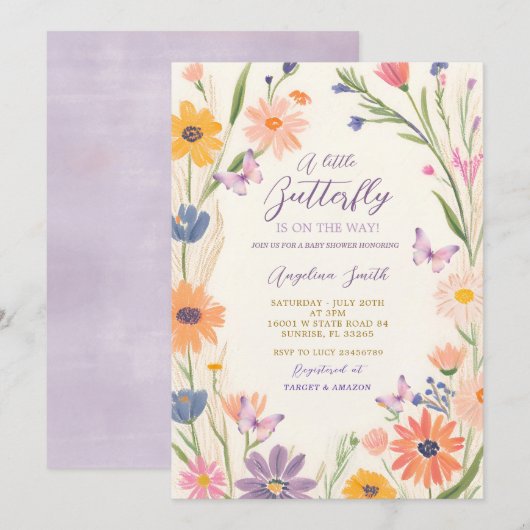 Meadow Garden Wildflower Butterflies Baby shower Kaart (Voorkant / Achterkant)