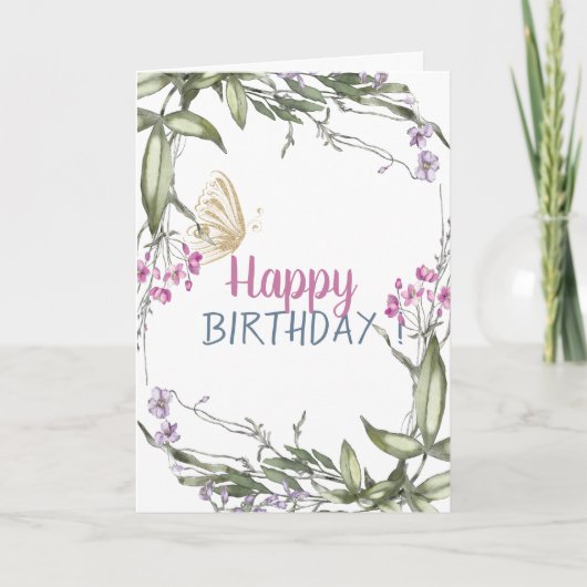 Meadow Gold Glitter Butterfly Birthday Kaart (Voorkant)