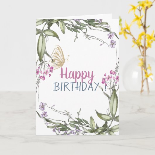 Meadow Gold Glitter Butterfly Birthday Kaart (Gele Bloem)