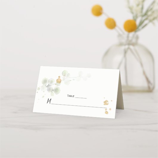 Meadow Green en Gold Botanical Place Cards Plaatskaartje (Voorkant)