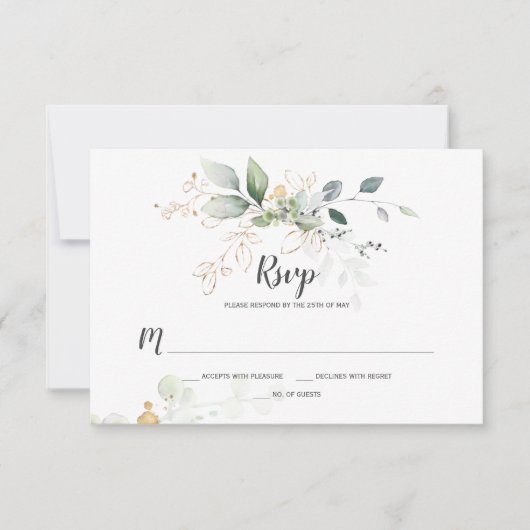 Meadow Green en Gold Botanicals RSVP Kaartje (Voorkant)