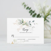 Meadow Green en Gold Botanicals RSVP Kaartje (Staand voorkant)