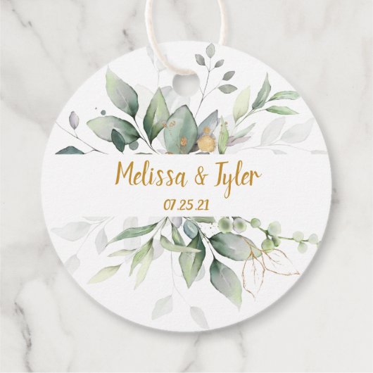 Meadow Green en Gold Botanische bruiloft | Bedankjes Labels (Achterkant)