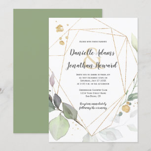 Meadow Green en Gold Leaves Geometric Wedding Kaart
