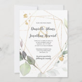 Meadow Green en Gold Leaves Geometrische bruiloft Kaart (Voorkant)