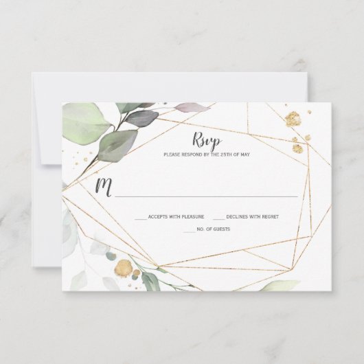 Meadow Green en Gold Leaves Geometrische RSVP (Voorkant)