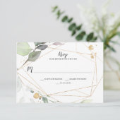 Meadow Green en Gold Leaves Geometrische RSVP (Staand voorkant)