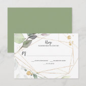 Meadow Green en Gold Leaves Geometrische RSVP (Voorkant / Achterkant)