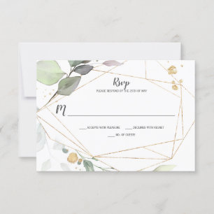 Meadow Green en Gold Leaves Geometrische RSVP Kaartje