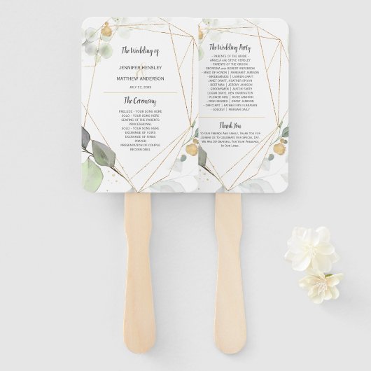 Meadow Groen en Goud Botanisch Lijst Bruiloft Handwaaier (Voorkant en achterkant)
