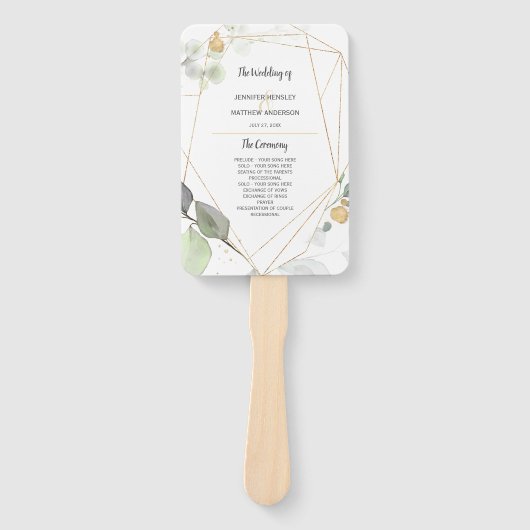 Meadow Groen en Goud Botanisch Lijst Bruiloft Handwaaier (Voorkant)