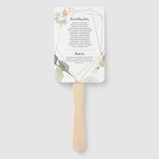 Meadow Groen en Goud Botanisch Lijst Bruiloft Handwaaier (Achterkant)